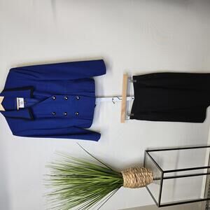 Vintage Kasper A.S.L. Petite Blue Double-Breasted Blazer and Black‎ Skirt 4P